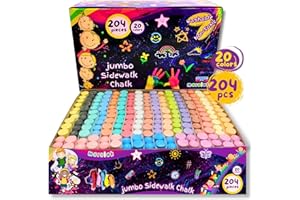 MAROLAK 204 PCS Washable Sidewalk Chalk Set - 20 Vibrant Colors, Jumbo Non-Toxic Street Chalks for Outdoor Art, Chalkboard, Blackboard, Playground - Long Lasting, Perfect for Kids' Creative Play