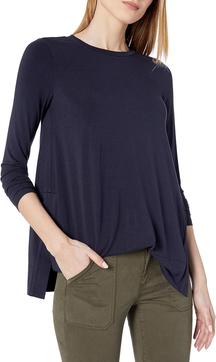  Brand - Daily Ritual Women's Soft Rayon Jersey Long-Sleeve Split-Hem Tunic: Clothing