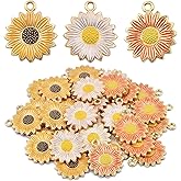 30 Pieces Alloy Enamel Sun Flower Shape Charms Lovely Daisy Flower Sunflower Dangle Pendants Craft Supplies for DIY Necklace Bracelet Earrings Jewelry Making, 3 Colors