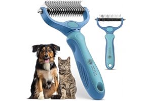 AMERICAN KENNEL CLUB AKC-Dog & Cat Detangle Rake Style Brush | Durable & Effective | Anti- Slip & Easy Maintenance | Portable & Easy to Use | Stainless Steel Blades & Safety Guard | Detangling and Dematting Comb for Pets