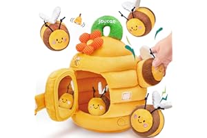 JoyCat Baby Toys 6-12 Months, Soft Beehive with 5 Stuffed Sesnsory Bees, Crinkle, Rattle, Mirror, Montessori Toys for 6 Month