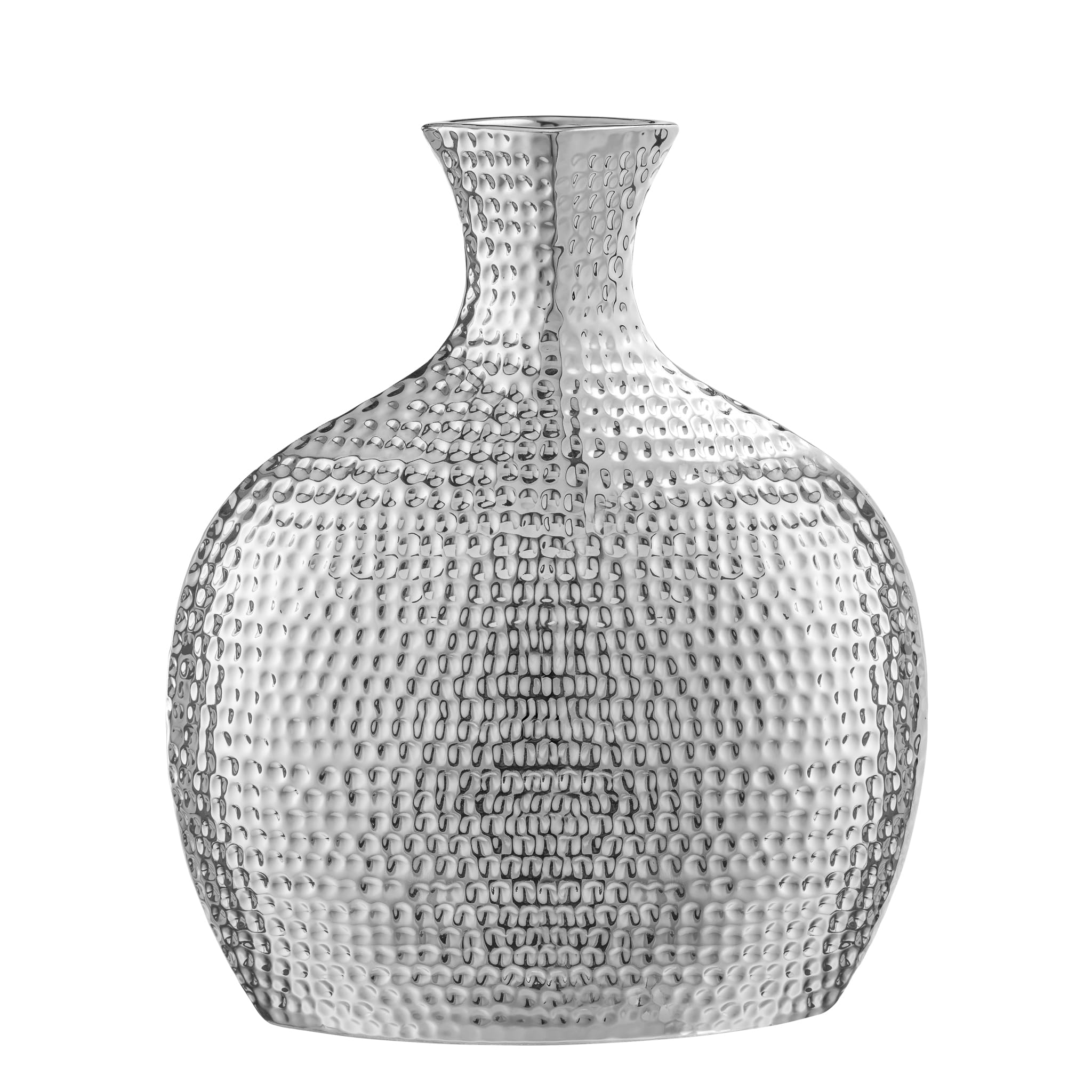 Torre & Tagus Hammered Ceramic Bottle Vase, Tall, Silver