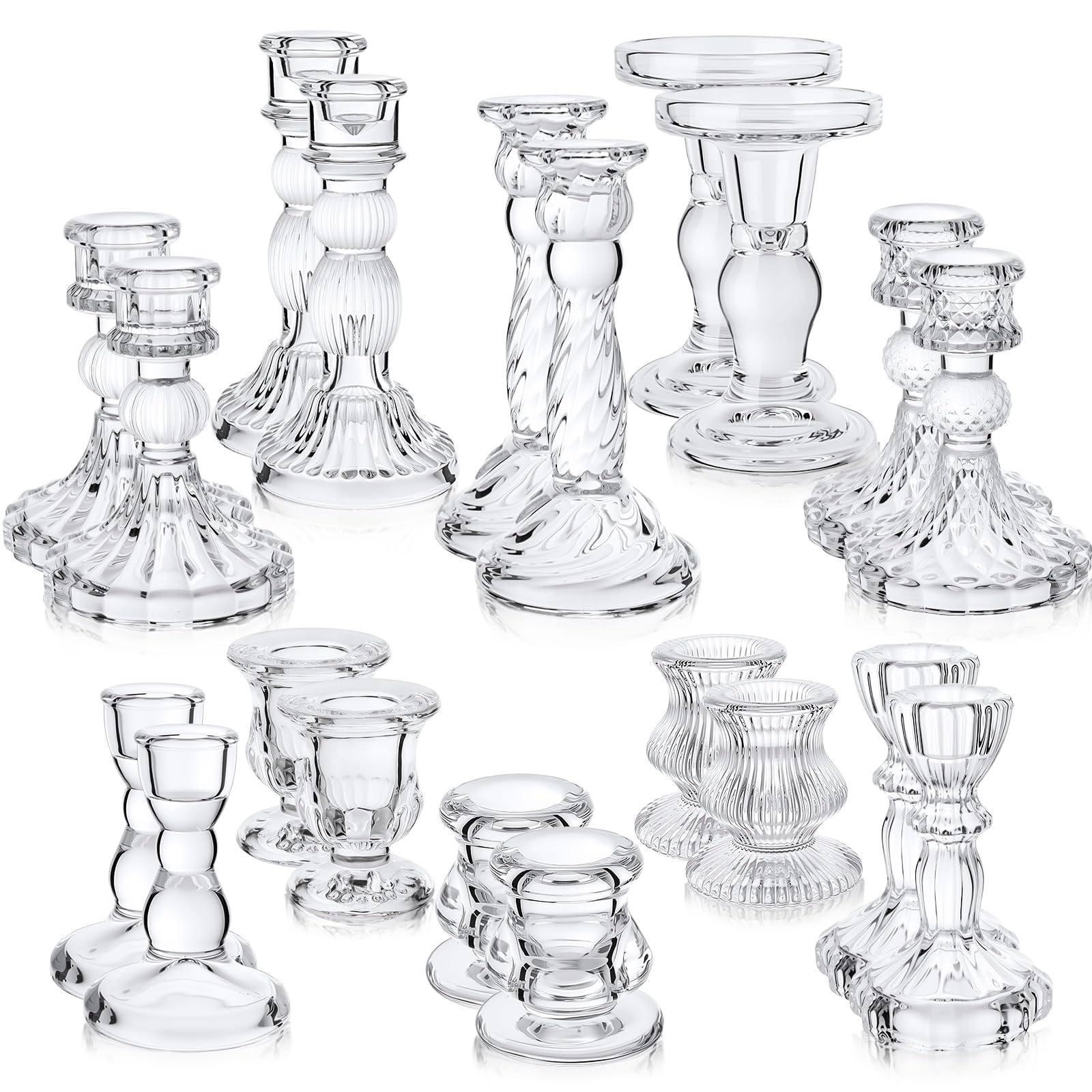 Photo 1 of Mumufy 20 Pcs Glass Crystal Taper Candle Holders Clear Glass Candlestick Holder Fit 0.8 Inch Candles Crystal Decorative Candle Stand Centerpiece Table Wedding Dining Party(Clear)