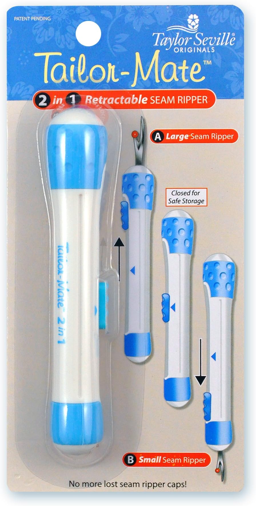 Taylor Seville - Tailor Mate Two Way Retractable Seam Ripper - Sewing Tool for Sewing, Quilting, Clothing - Repairs Hems and Removes Stitches Quickly and Easily