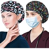 ABAMERICA 2 Pack Bouffant Caps with Button and Sweatband, Adjustable Scrub Caps for Women Men, One Size Multi Color