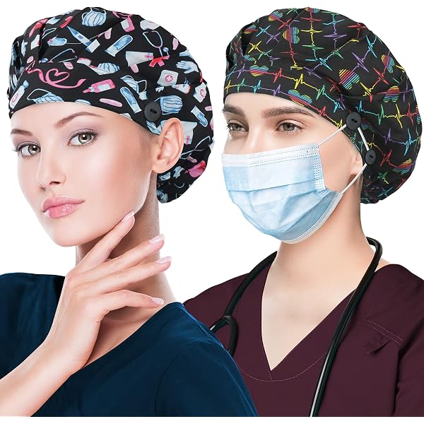2-Pack Rainbow Butterfly Scrub Hats For Women - Adjustable Bouffant Cap With Ponytail Hole For Long Hair
