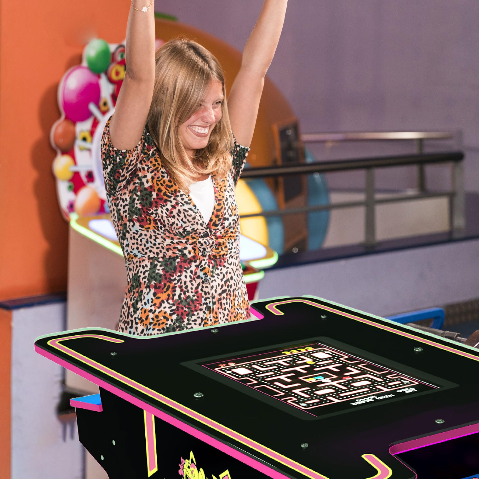 Arcade1Up Ms. PAC-Man Arcade Game Table, Full Home Machine, Black Series Edition - with 12 Games, Multiplayer Control Panel, & 17