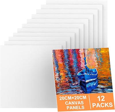 Koncci Canvas for Painting 20x20 cm 12 Pack Acid-Free Cotton Canvas Board