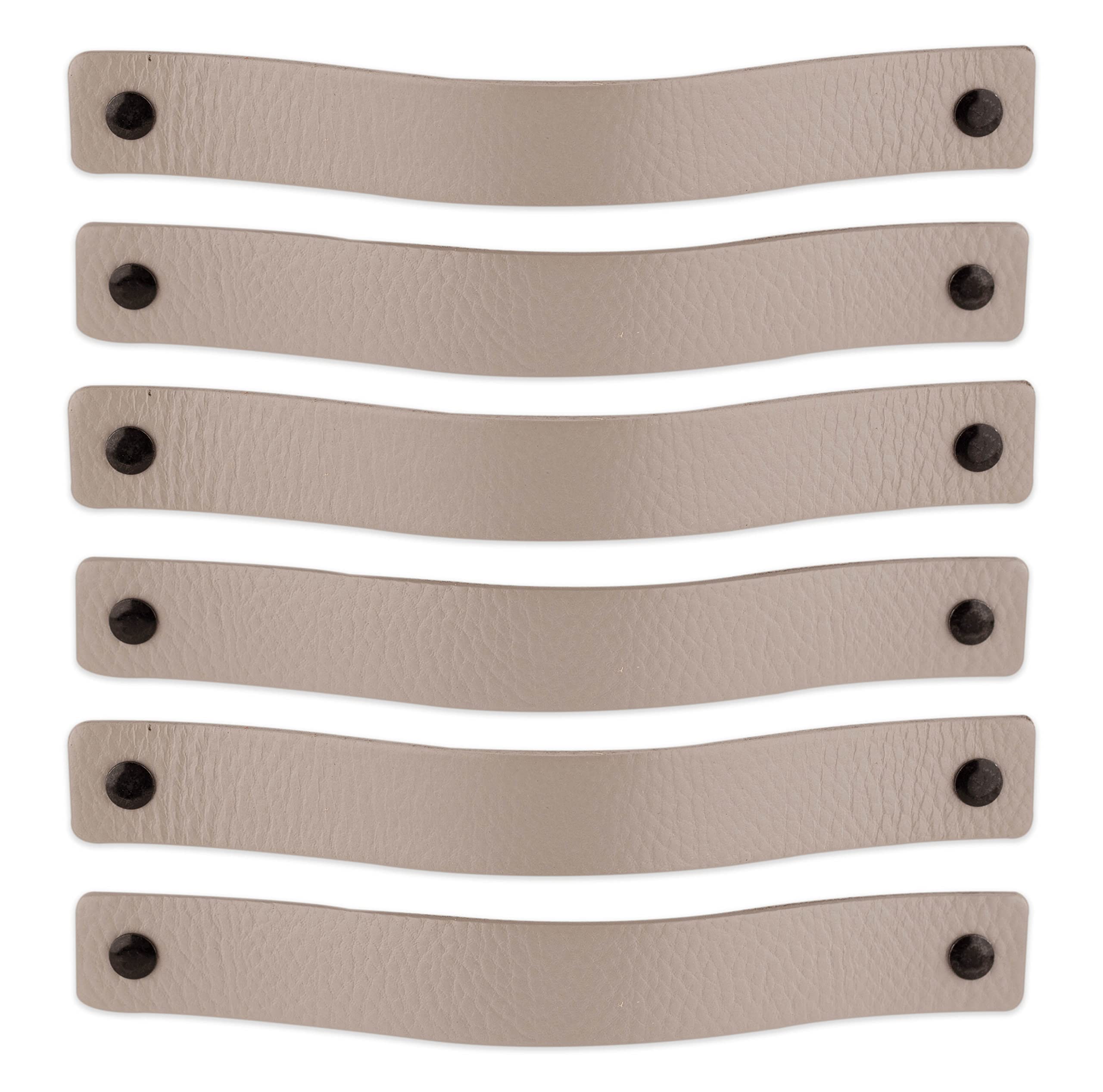 Brute Strength - Leather Handles for Furniture - Light Grey - 6 pcs - 20 x 2,5 cm - Cabinet Handle, Door Handle for Kitchen, Bathroom, cabinets, Dresser, Wood