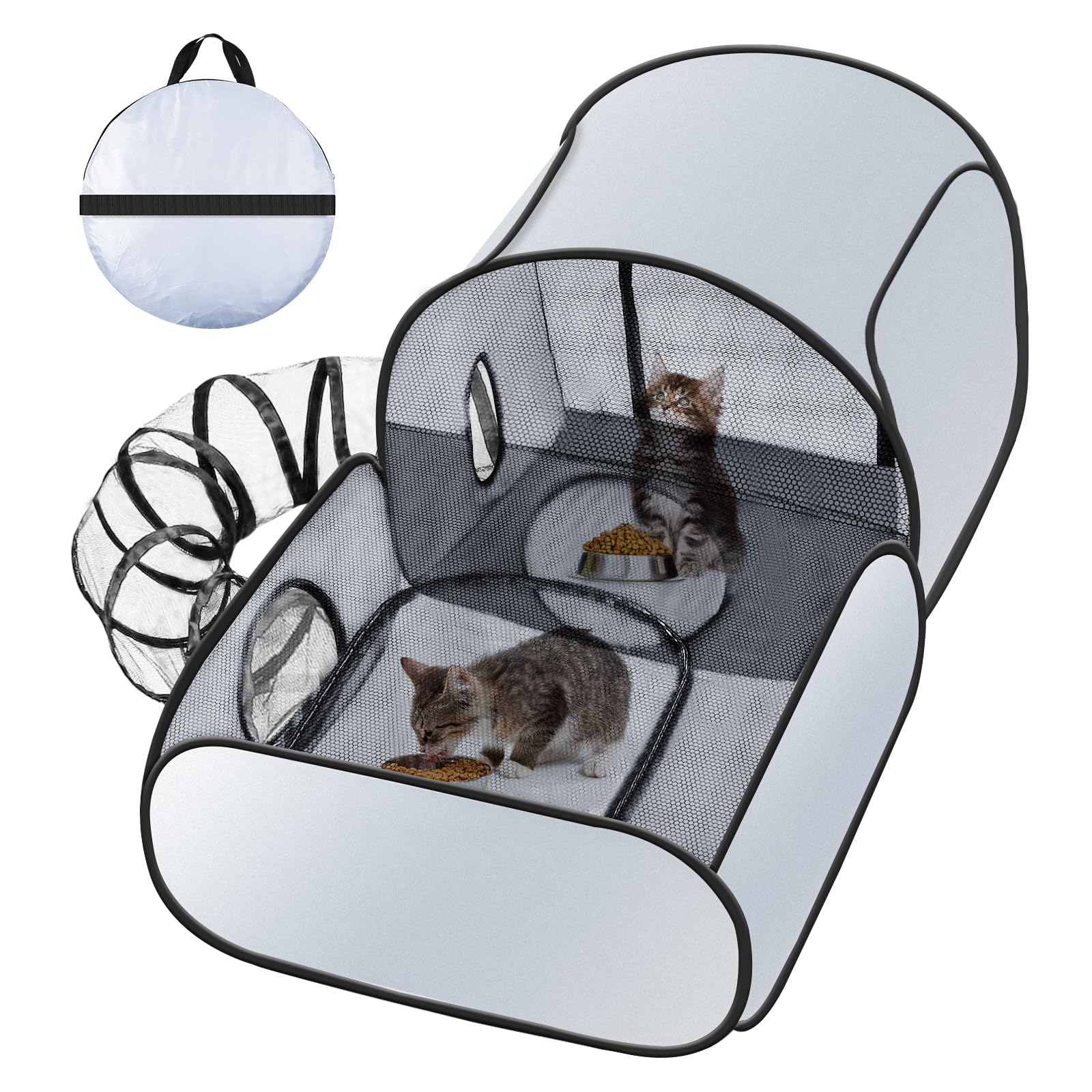 Photo 1 of Cat Playpen with Surround Tunnel, Large Dog Pen with Breathable Soft Sides, Foldable Kitten Playpen Indoor and Outdoor, Cat Ten with Carry Bag, Cat Enclosure for Small Animals