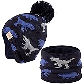 Beanie Knit Hats for Toddlers with Earflap Fleece Lined Hat Kids Warm Winter Hat Scarf Set Children's Thick Ski Cap