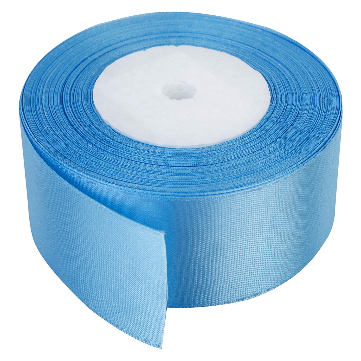 Trimming Shop 40mm Double Sided Satin Ribbon 25 Metres Roll - 100% Polyester Craft Ribbon for Gift Wrapping, Bow Making, Sewing, Wedding Decoration, Hair Accessories & DIY Crafts, Baby Blue