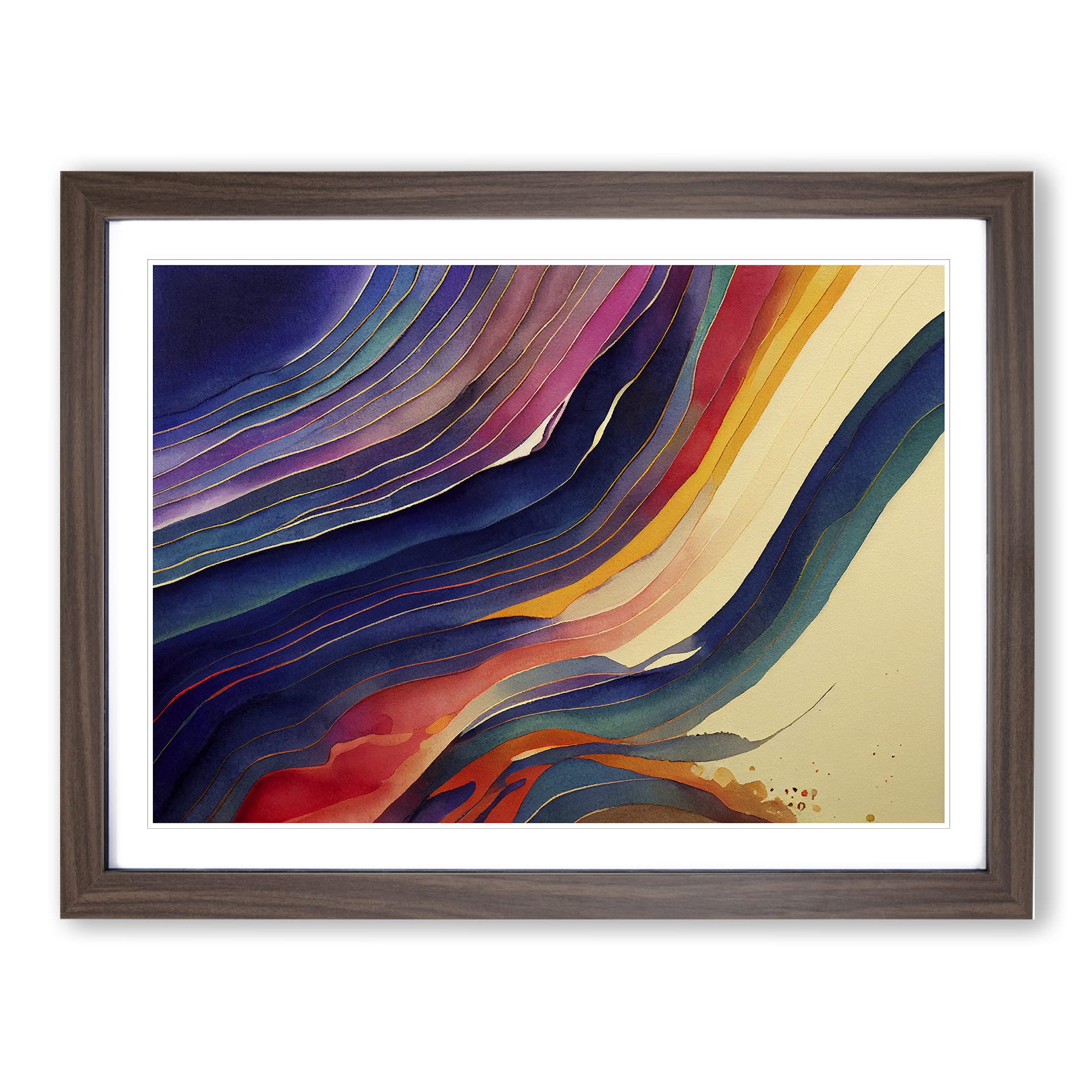 Watercolour Soundwave Art Vol.5 Abstract Framed Print | A4 Walnut Framed Wall Art | Ready to Hang | Abstract Historical Picture | Living Room Bedroom Lounge Office