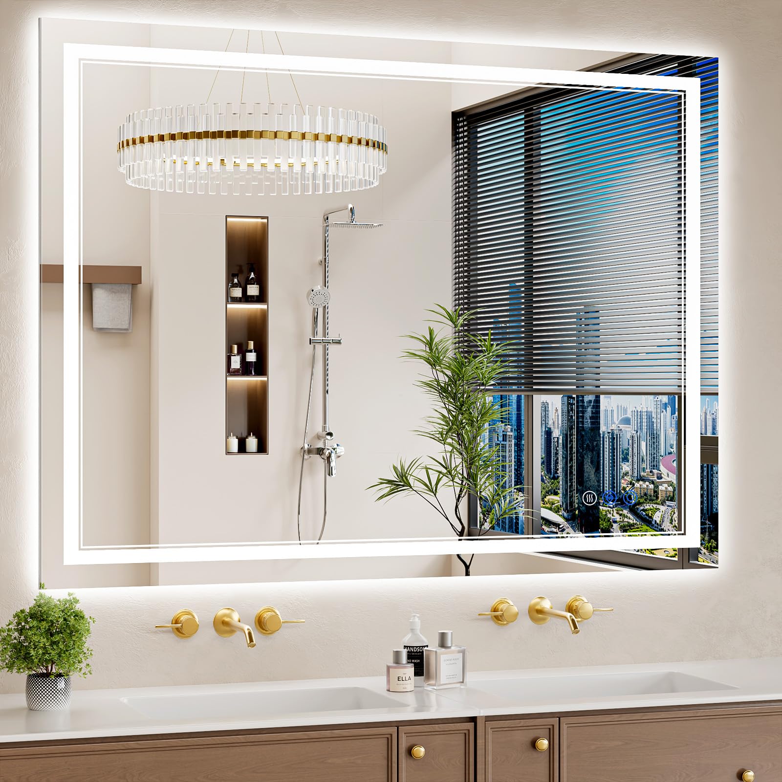 Photo 1 of 36"x48" LED Bathroom Mirror with Lights, Anti-Fog, Backlit + Front Lit, Dimmable, Led Vanity Mirror for Wall, Lighted Bathroom Mirror, 3 Colors, Shatter-Proof Tempered Glass