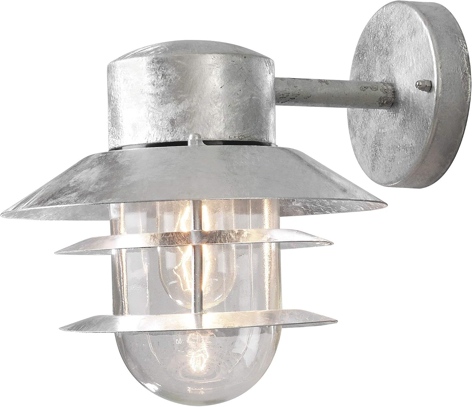 Konstsmide Outdoor Wall Lights/Modena Down Fishermans Outdoor Wall Lantern/1 x 60 W E27 Max Wall Lamp/Clear Glass Globe/RAW Galvanised Steel/IP44/Outside Light RAW Galvanised Steel