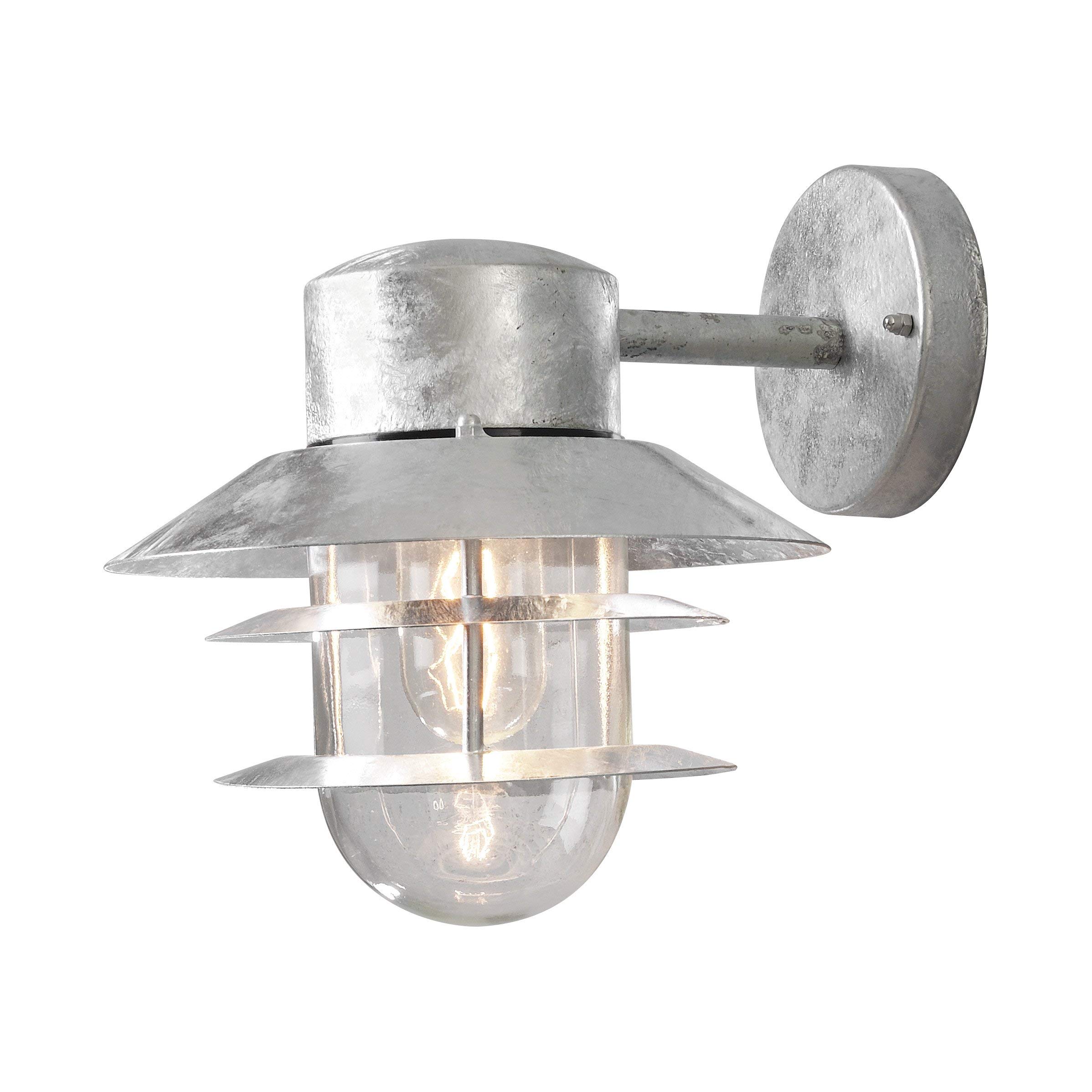 Konstsmide Outdoor Wall Lights/Modena Down Fishermans Outdoor Wall Lantern/1 x 60 W E27 Max Wall Lamp/Clear Glass Globe/RAW Galvanised Steel/IP44/Outside Light RAW Galvanised Steel — image 1