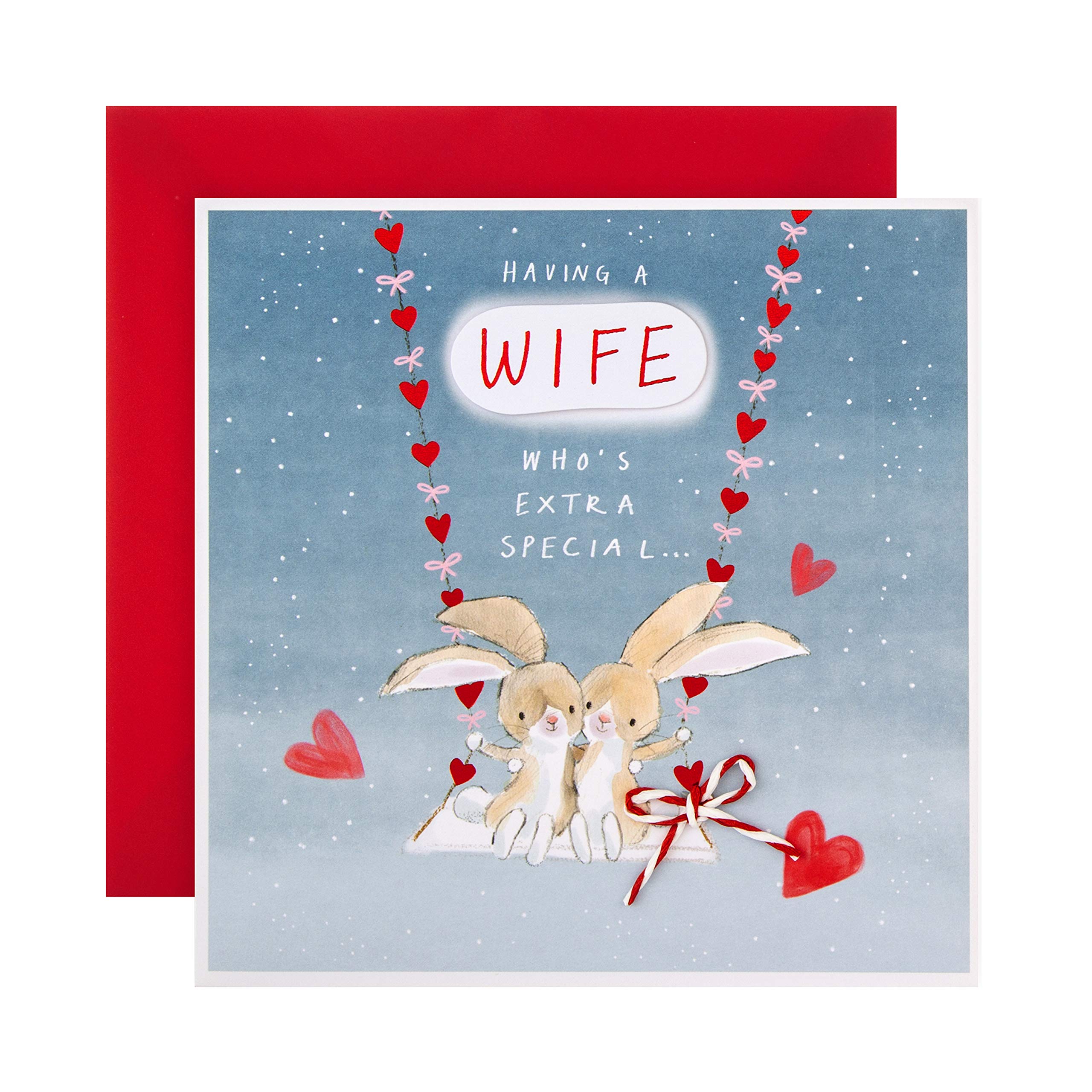 Valentine Card for Wife from Hallmark - Cute Bunnies on a Swing Design