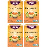 Yogi Throat Comfort Organic Tea, 16 Tea Bags (4 Pack) | Organic Soothing Herbal Blend with Licorice Root, Wild Cherry Bark and Slippery Elm to Comfort the Throat