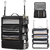 ToMiss Hanging Suitcase Organizer, Travel Essentials Carry-on Collapsible Packing Cubes for Travel, Stow-N-Go Portable Hanging Closet Organizer Shelves Luggage Bag, Medium, Black