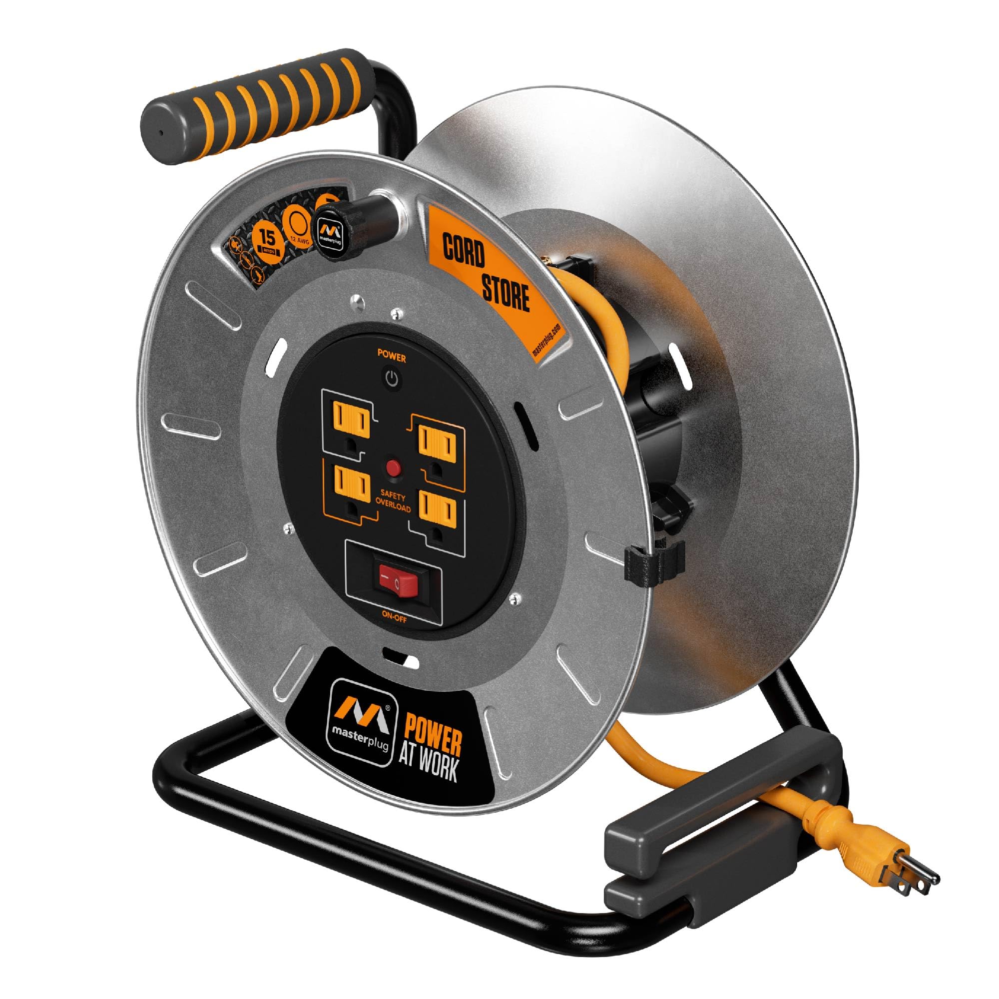Masterplug 1ft Cord Reel, Metal Cable
