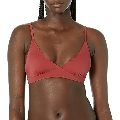 Amazon Essentials Women's Light-Support Classic Bikini Swimsuit Top, Brick Red, Large