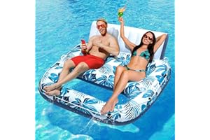 JCLEAL Pool Floats Adult 1-2-3 Person Inflatable Lounger, Extra Large Tanning Recliner Floaty Chair Raft with Backrest, Footrest, Cup Holder for Pool, Lake, River, Beach, Ocean & Party Use