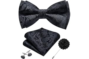 YOHOWA Mens Bow Tie Set Paisley Coloful Pre-tied Bowties Adjustable with Handkerchief Cufflinks Wedding Prom Party