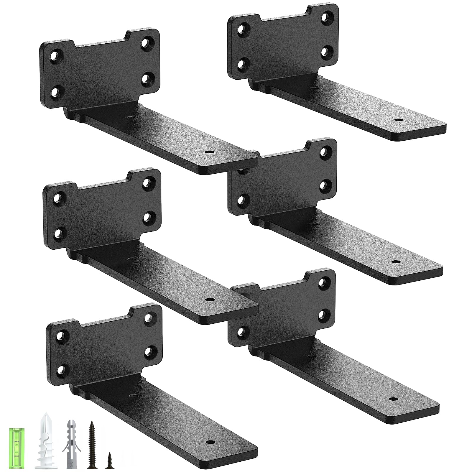 Yeabett 6 Pack Shelf Brackets 15cm, Heavy Duty Wall Brackets, 75kg Load Capacity, Black
