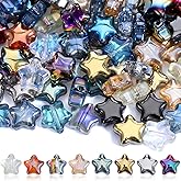 Apojgitn 200PCS Glass Star Beads, Colorful Crystal Beads for Bracelets, Decorative Jewelry Bulk Crystal Bead for Crafting & DIY, Cute Star Charms for Earring Necklace Making - 8mm