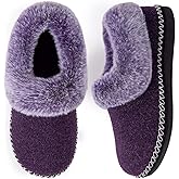EverFoams Women's Bootie Slippers Warm Soft Comfy Memory Foam Non-slip Indoor House Shoes with Fluffy Collar