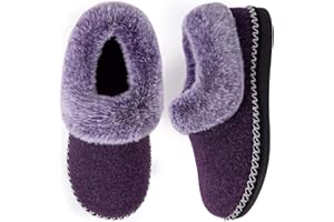 EverFoams Women's Bootie Slippers Warm Soft Comfy Memory Foam Non-slip Indoor House Shoes with Fluffy Collar