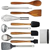 Babish 11 Piece Essential Teak Wood, Silicone, and Stainless Steel Tool Set