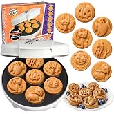 Halloween Mini Waffle Maker, 7 Different Spooky Designs, Make Breakfast Fun | Electric Nonstick Waffler Iron Featuring a Pumpkin, Bat, Ghost Spider & More, Unique Holiday Morning for Kids, Festive Gift