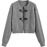 CIDER Cardigan Sweater for Women Round Neck Buckle Sweater Knitted Crop Top Long Sleeve Open Front Outerwear