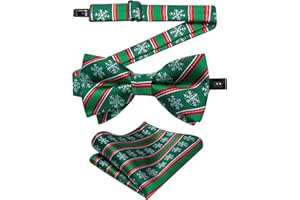 DiBanGu Boys Christmas Bowtie Set Silk Xmas Holiday Pre-tied Bowtie and pocket Square for Kids Festive Bow Tie with Gift Box