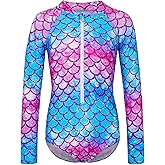 WhizBuzz Girls Long Sleeve Swimsuit Zipper Rash Guard Bathing Suit Swimwear with UPF 50+ Sun Protection for Toddler Kids