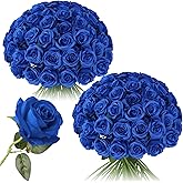 Tifuly 50 Pcs Blue Roses Artificial Flowers Bulk,Realistic Long Stem Fake Silk Roses for Wedding Centerpiece Table Vases Party Home Kitchen DIY Bouquets Decor
