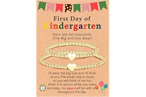 SKIRIFLA 2Pcs First Day of School Kindergarten Pre-K Bracelets for Mommy And Me,Matching Heart Bracelets for Mother Daughter Son