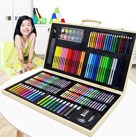 Amazon Inari商事 超豪華 お絵描きセット 落書きボード おえかきボード 色鉛筆 クレヨン 水性ペン 水彩画 文房具 絵の具 文房具 子供プレゼント ギフト 入園祝い 入学祝い 誕生日プレゼント 贈り物 繰り返し 防水 木箱収納ケース付き 色鉛筆 文房具 オフィス用品