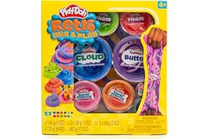 Play-Doh Retro Mix & Play Scented Slime for Kids, 6-Pack Variety, Cloud, Butter, Foam, Super Stretch, (Blue Raspberry, Grape,