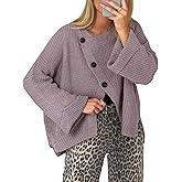 Balimtoy Chunky Cardigan Sweaters for Women Long Sleeve Crewneck Button Down Loose Pullover Sweater Casual Fall Outwear