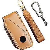 OLLEN Genuine Leather Key Fob Cover, Fit for BMW 2023~up New 5/7 Series 740i 760i X1 X2 X3 X5 X6 X7 XM IX IX3 I5 I7 etc, with Leather Keychain and Zinc Alloy Key Buckle, Brown