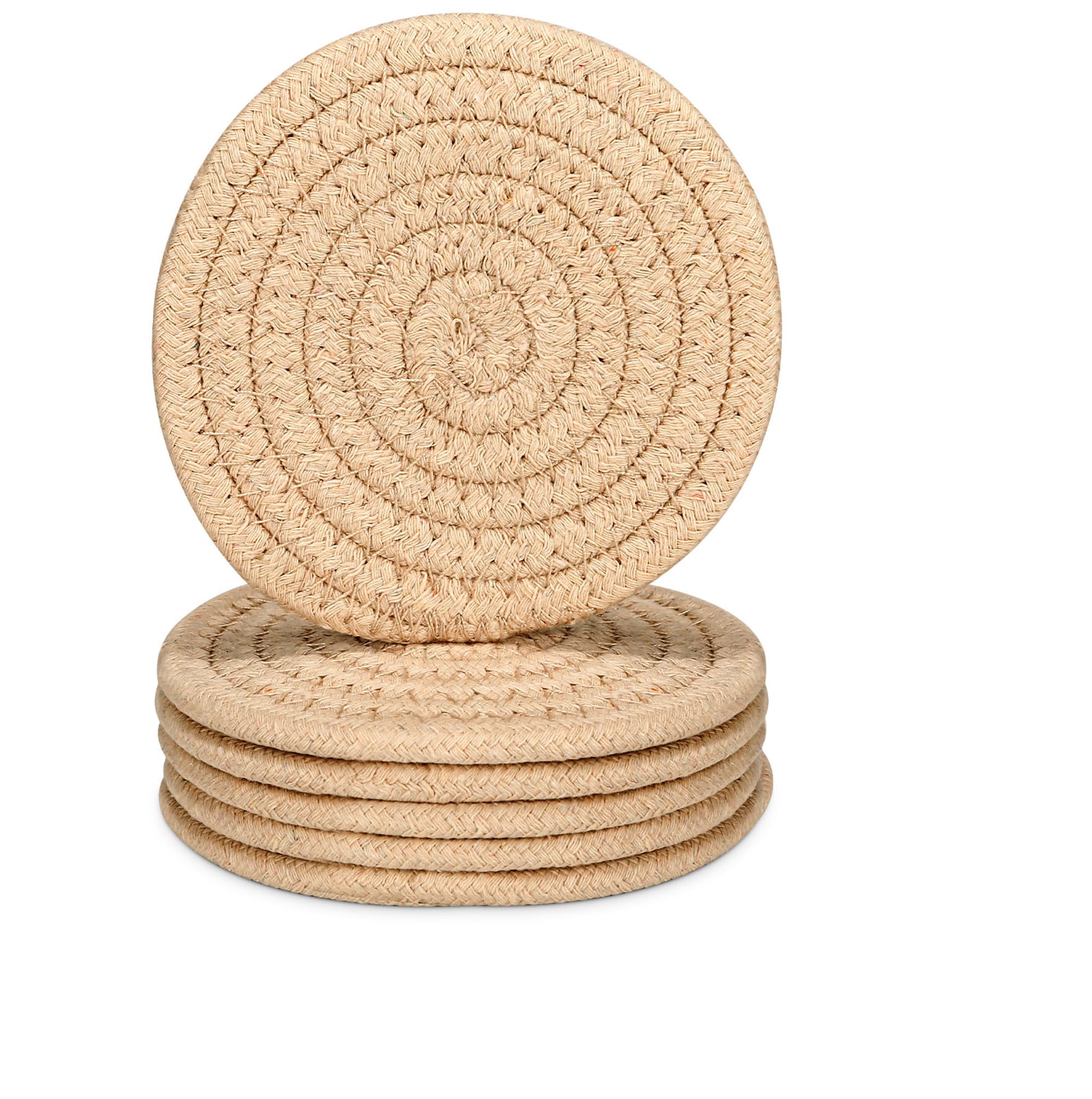 YYGMSS 6 Pcs Coasters Set for Drinks Absorbent Modern Dinning Room Decor Housewarming Woven Braided Cup Mat Hot Cold Drinking Good Choice (Beige)
