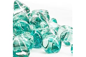 Sumloty 18 Pound Fire Pit Glass Rock 1 Inch, Blue Fire Pit Glass Rocks for Gas Fireplace Fire Pit & Lanscaping,Decorative Propane Gas High Luster Fire Glass Diamonds