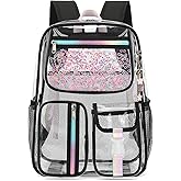 Bevkois Clear Backpack for Girls Women, School Bookbag Heavy Duty See Through Backpacks (Black)