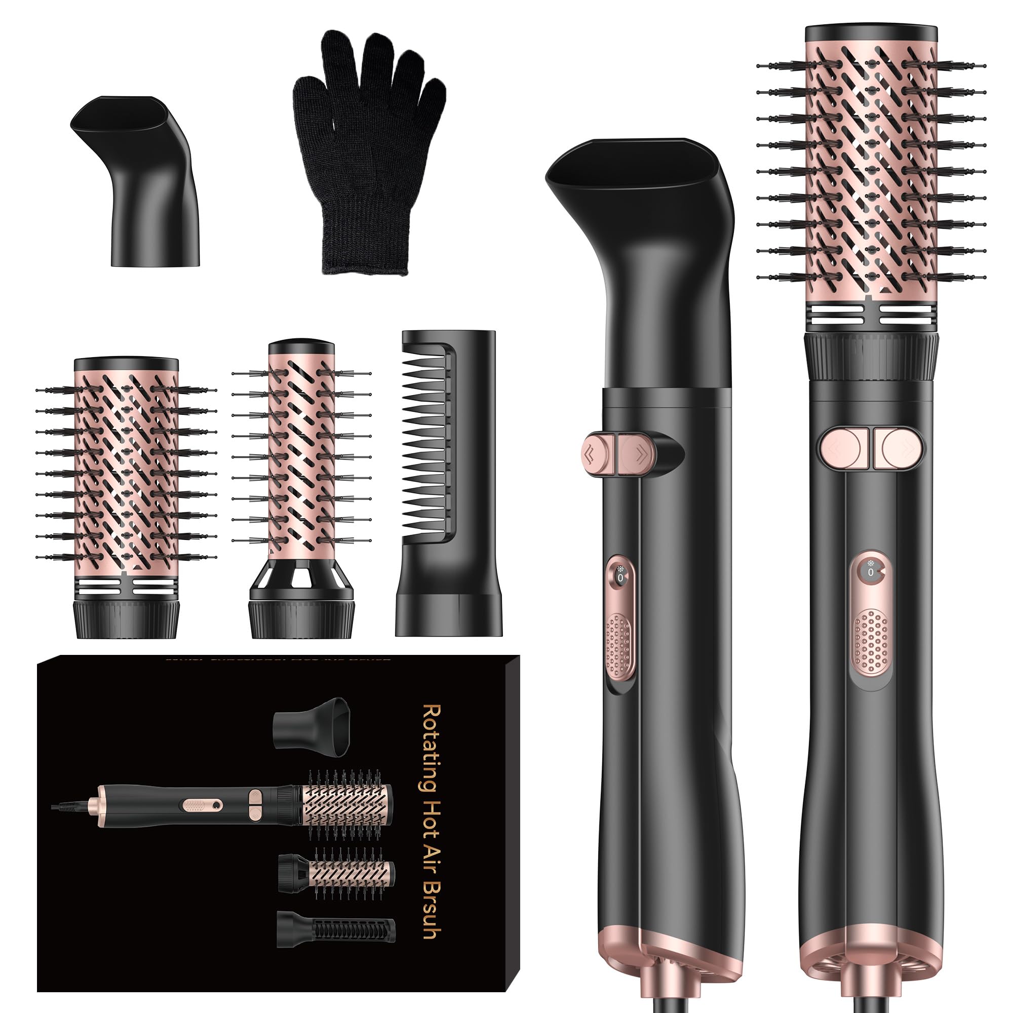 Photo 1 of Rotating Hair Dryer Brush, 4 in 1 Round Hot Air Spin Brush Set, Volumizer Blow Dryer Brush with 2 Brushes (2" & 1.5"), Straightener and Concentrator (Rose-Gold)