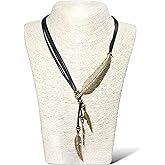 Bohemian Style Rope Chain Leaf Feather Pattern Pendant Necklace Fashion Accessories for Women