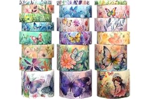 GEESINIMO 20 Rolls Washi Tape Set - Floral Butterfly Decorative Masking Tape, Adhesive Tape for Bullet Journal Supplies, Junk Journal, Diy Craft, Scrapbooking Supplies, Gift Wrapping, Party Decoration