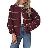 Balimtoy Striped Cardigan Sweaters for Women Trendy Long Sleeve Crewneck Button Up Sweater Fall Winter Outerwear