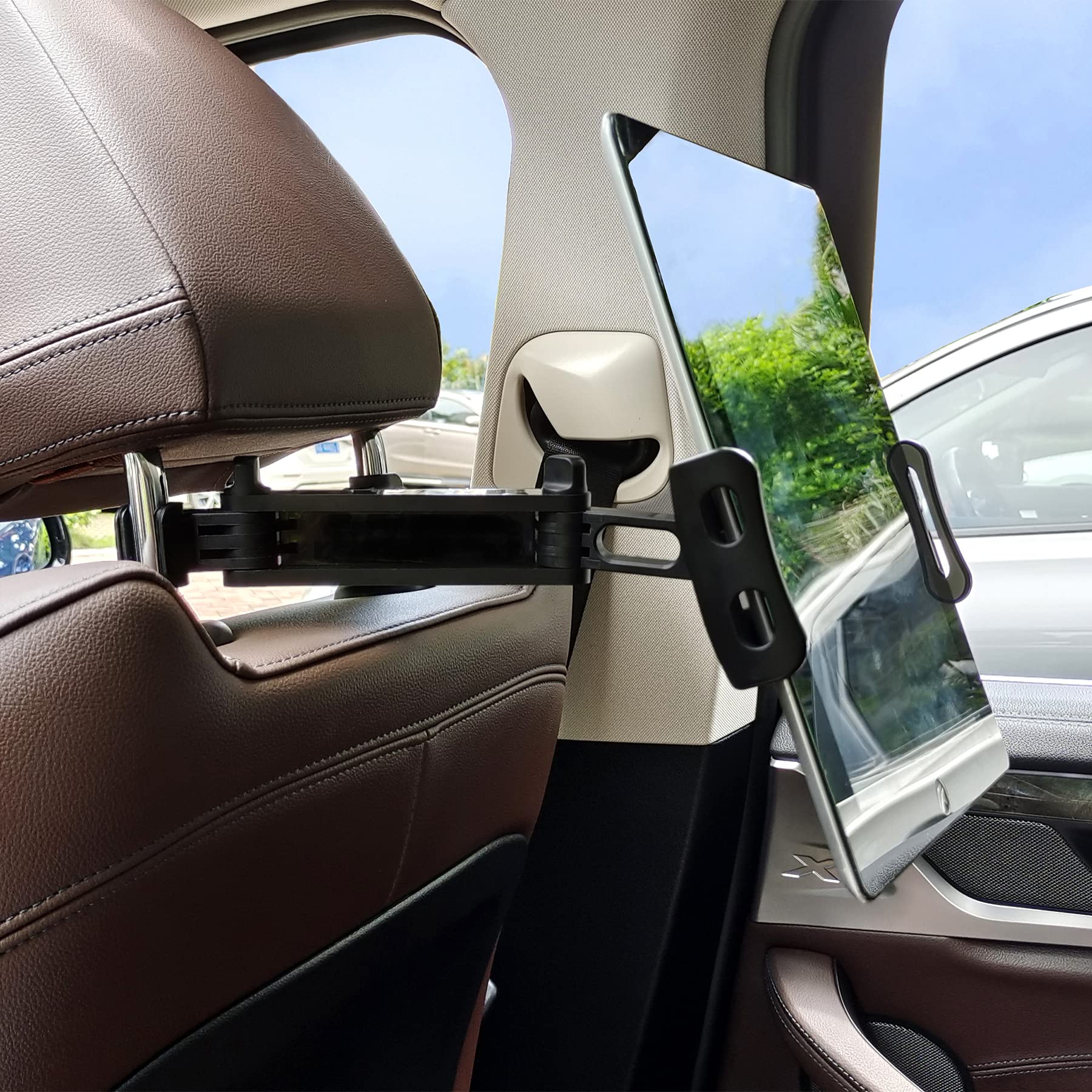 Timewall Car Headrest Tablet Mount, Backseat Seat Universal Cell Phone Holder 360 Swivel Rotating Angle Adjustable Stretchable for iPad iPhone, Samsung, Switch, 5-11